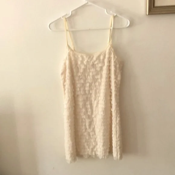 Free People NEVER WORN mini dress with ruffles. Ivory with a little bit of gold. - Picture 2 of 5